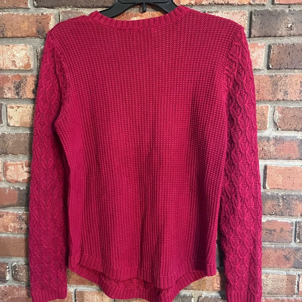 Jeanne Pierre womens crewneck basket weave rounded hem sweater red small
